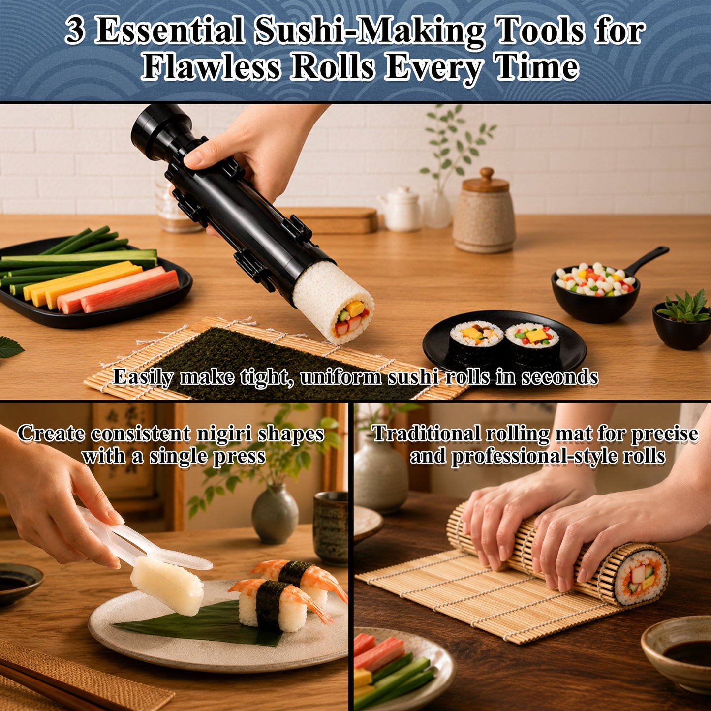 punada 27 Pack Sushi Making Kit for Beginners, Sushi Bazooka Roller, Bamboo Mats, Nigiri Mold with Knife, Chopsticks and Guide Book