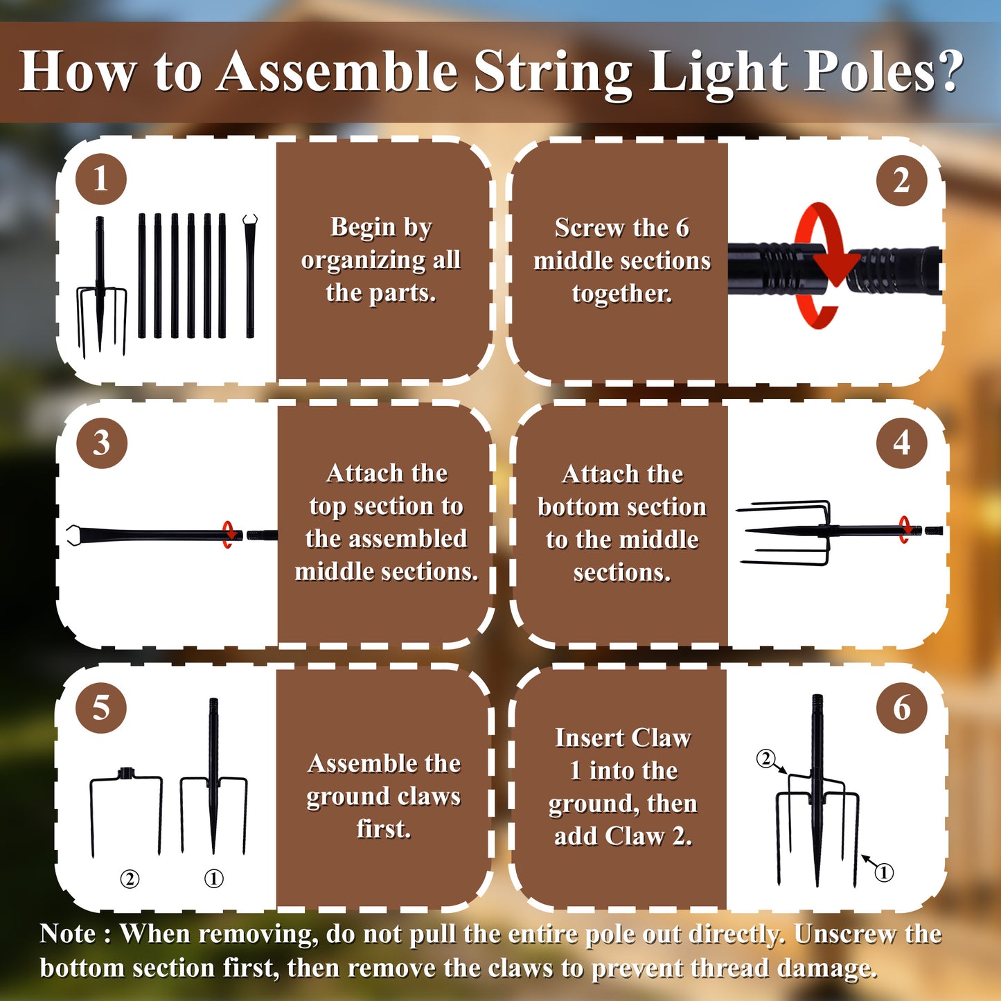 punada 2 Pack 10 ft String Light Poles with Fork Base and Fence Mounting Brackets, Outdoor Metal Light Poles for Outside String Lights, Light Pole Stand for Patio, Deck, Backyard, Garden, Wedding