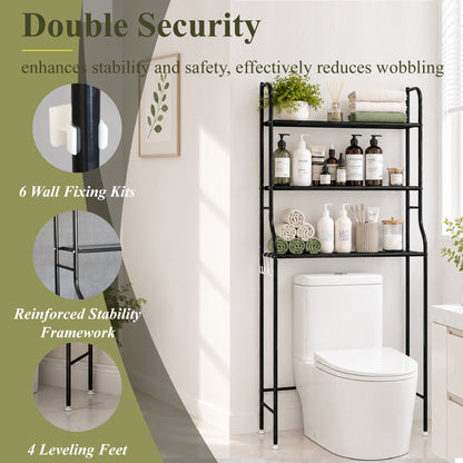 punada Bathroom Over The Toilet Storage Rack, 3-Tier Metal Bathroom Organizer Shelf Above Toilet with 3 Hooks, Freestanding Shelf Space Saver for Bathroom, Black, 59.84" H