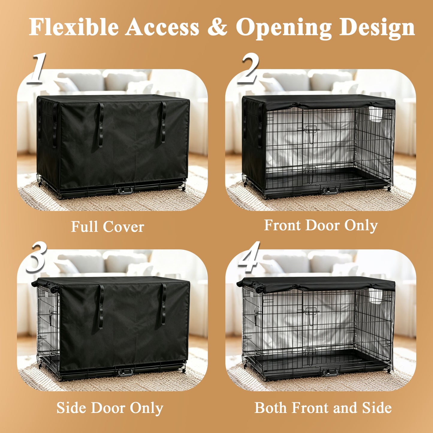 punada Dog Crate Cover 42 Inch, Dog Kennel Cover for Wire Crates with 4-Side Zipper Open Design and 2 Window Panels, Privacy Covers for Indoor Use