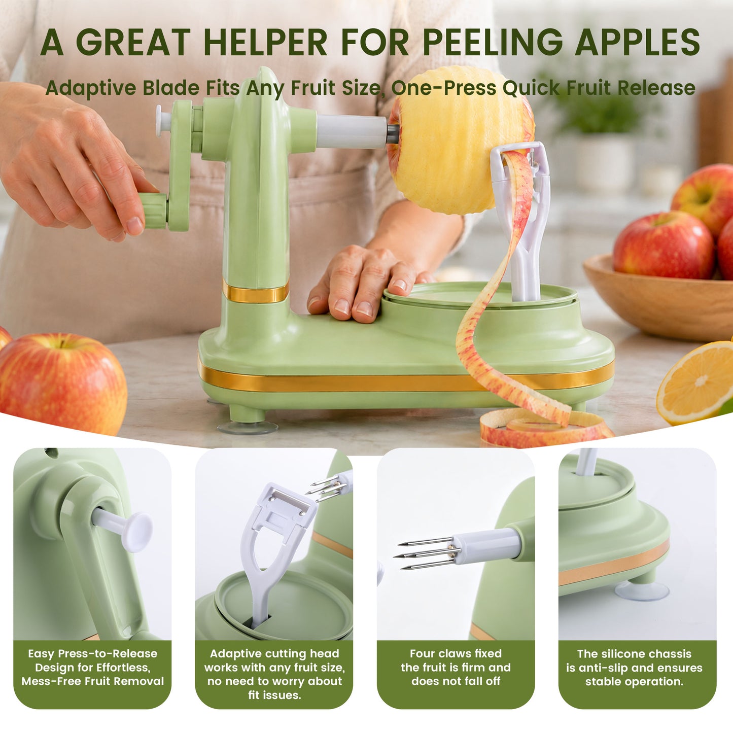punada Apple Peeler with Stainless Steel Spare Blade, Apple Peeler Corer with Powerful Suction Base for Home Making Apple Sauce and Pie (Green)
