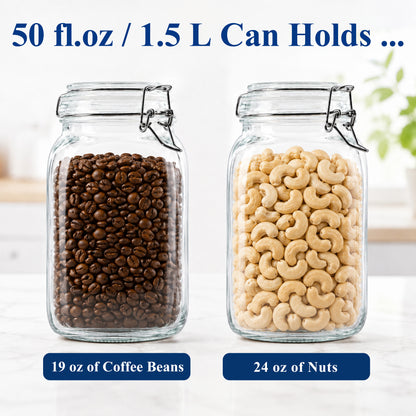 punada 3-Pack 50oz Glass Jars with Airtight Lid, Wide Mouth Kitchen Canisters for Kitchen & Pantry Organization, Air Tight Glass Storage Jars for Sugar, Flour, Cereal, Coffee