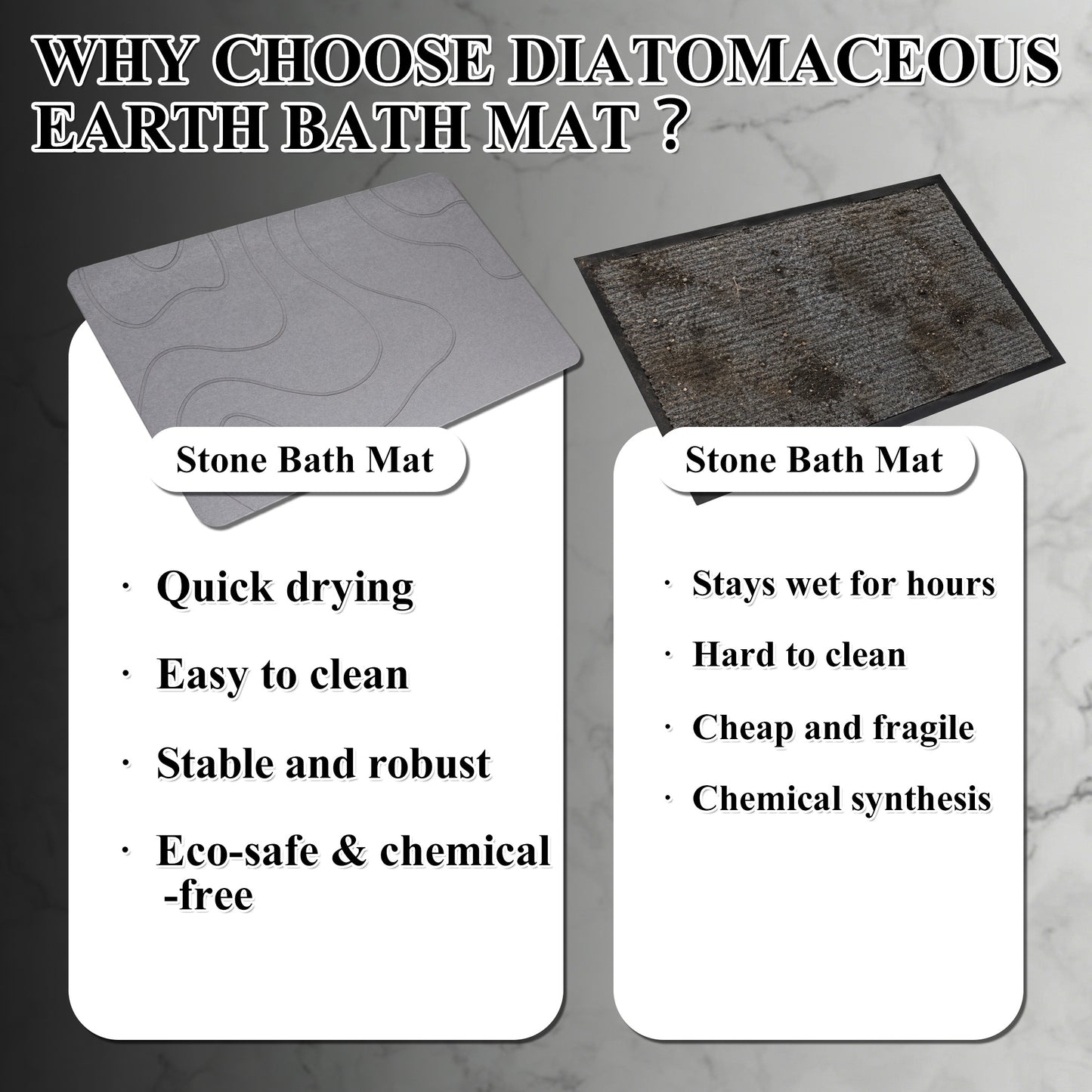 punada Stone Bath Mat, Quick-Dry Non-Slip Diatomaceous Earth Bath Mat, Super Absorbent Stone Shower Mat for Bathroom Floor, Easy to Clean, 23.6 x 15.4 Inch Grey
