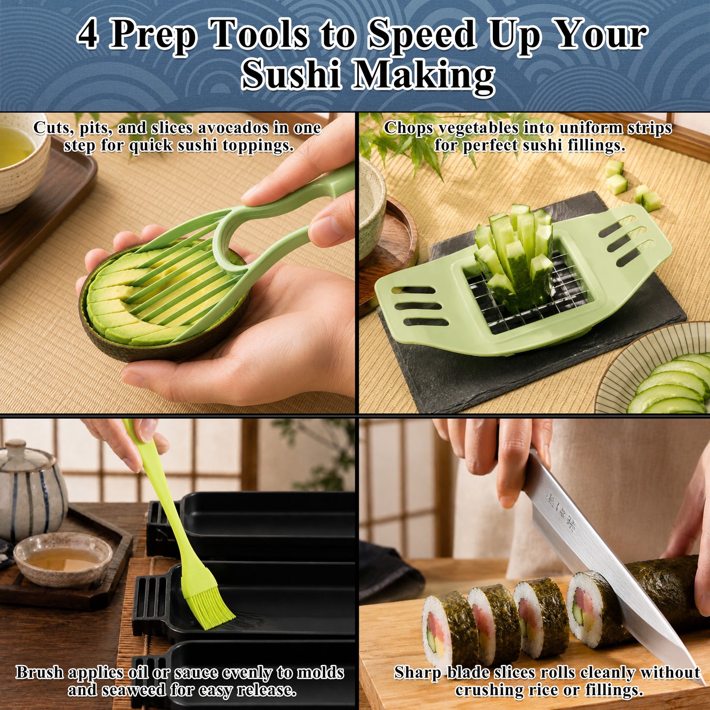 punada 27 Pack Sushi Making Kit for Beginners, Sushi Bazooka Roller, Bamboo Mats, Nigiri Mold with Knife, Chopsticks and Guide Book