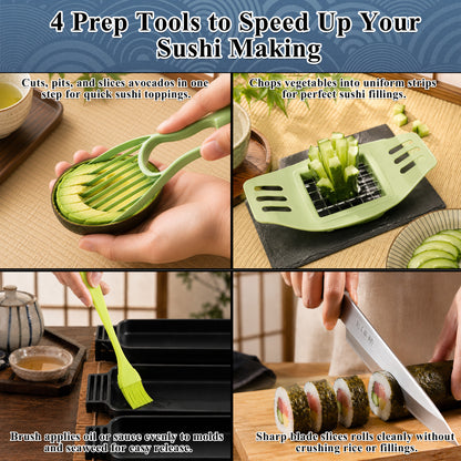 punada 27 Pack Sushi Making Kit for Beginners, Sushi Bazooka Roller, Bamboo Mats, Nigiri Mold with Knife, Chopsticks and Guide Book