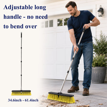 punada 18 inch Push Broom Outdoor, Heavy Duty Outdoor Broom with 61" Long Handle and Stiff Bristles for Cleaning Indoor Tile Deck Driveway Garage Yard Patio Concrete Floor