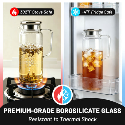 punada 2 Pack 2 Liter 68 oz Glass Pitchers with Lid and Spout, Glass Water Carafe for Hot & Cold Drinks, Large Jug for Iced Tea, Coffee, Juice, Milk, Beverage