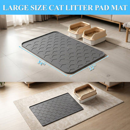 punada Silicone Cat Litter Mat, 34 x 22 inch Large Litter Box Mat with Raised Edge, Easy-to-Clean Waterproof Litter Trapping Mat, Soft Surface Cat Mat for Litter Box and Floor Protection
