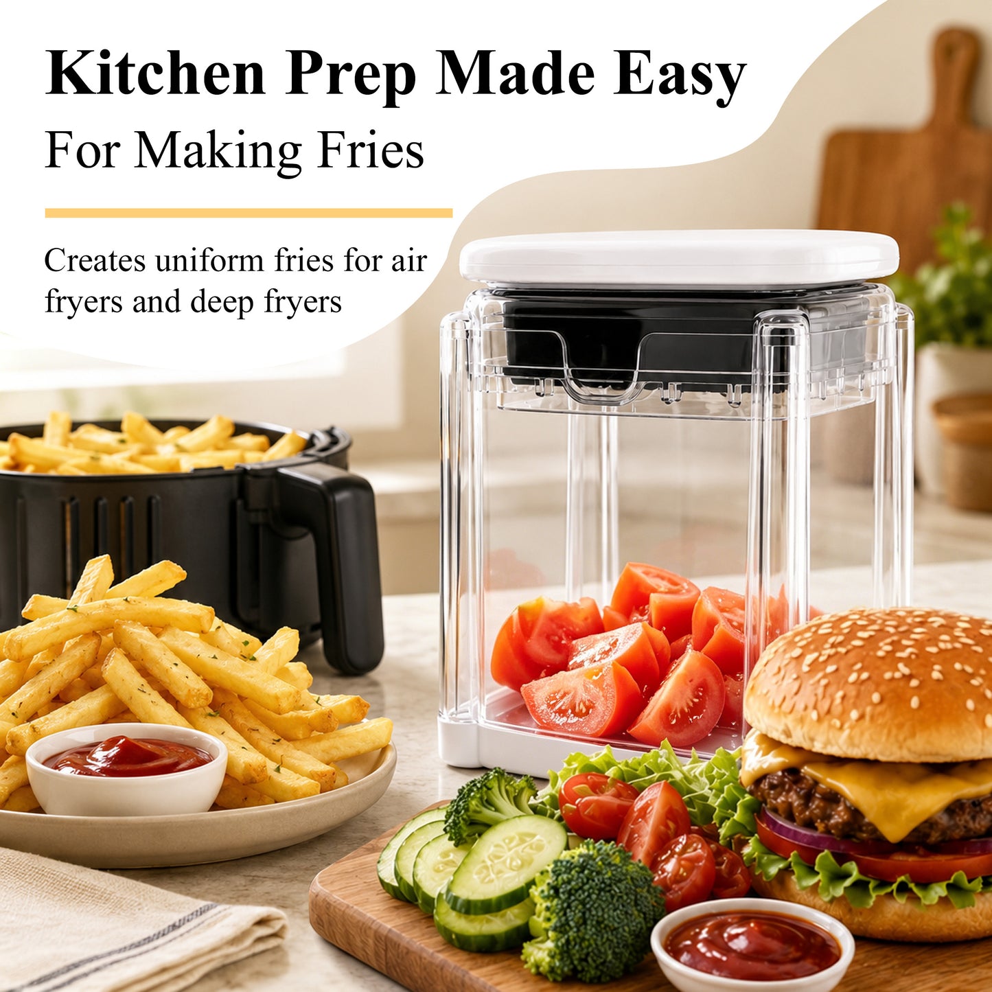 punada French Fry Cutter, Manual Potato Cutter with 2 Interchangeable Blades, Vegetable Chopper & Slicer for Potato, Onion, Carrot, Cucumber & Apple
