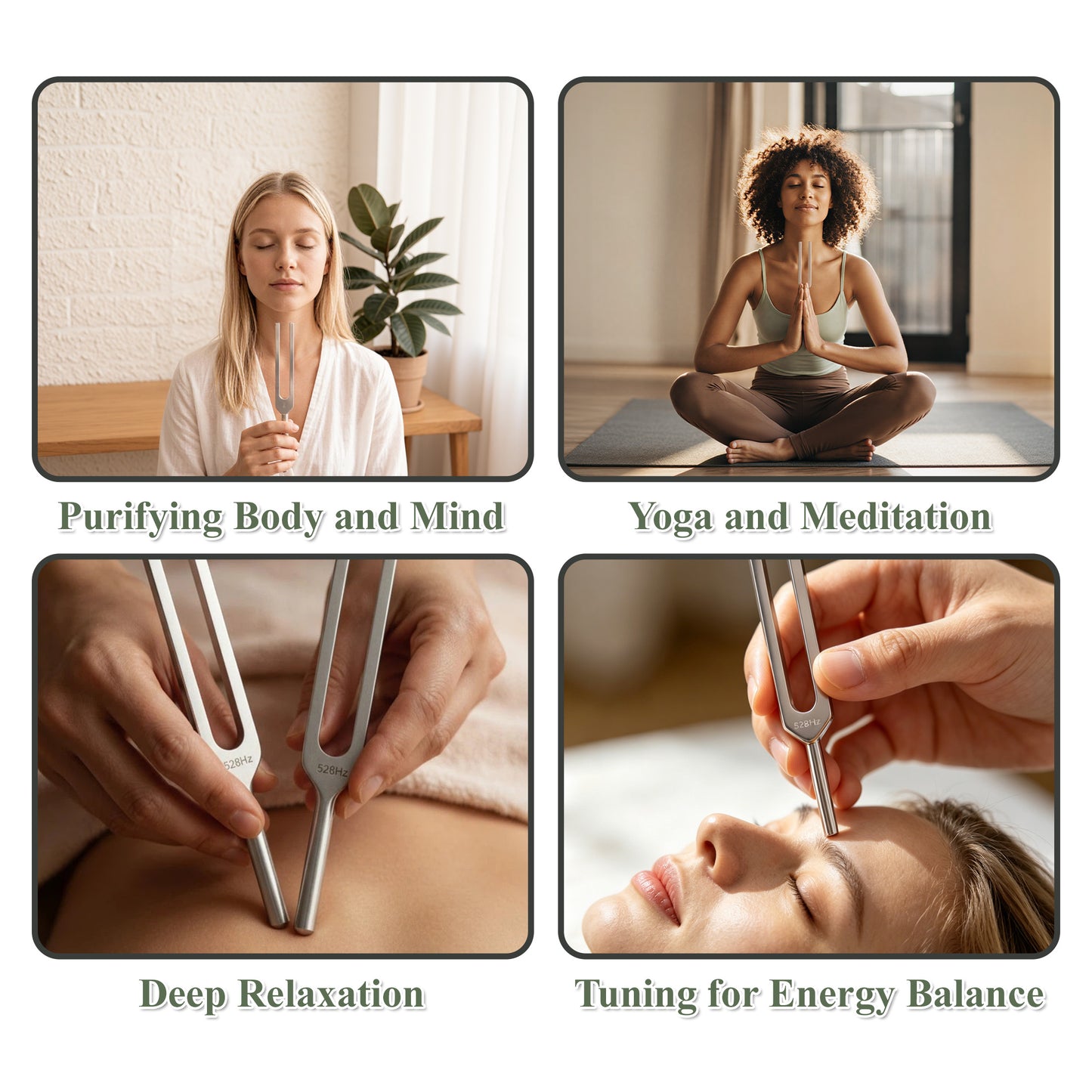 punada Tuning Forks for Healing Set, 128Hz, 136.1Hz, 512Hz, 528Hz Tuning Forks with Activator, Mallet & Bag, for Meditation, Yoga, Relaxation, Sound Healing at Home, Spa, Studio
