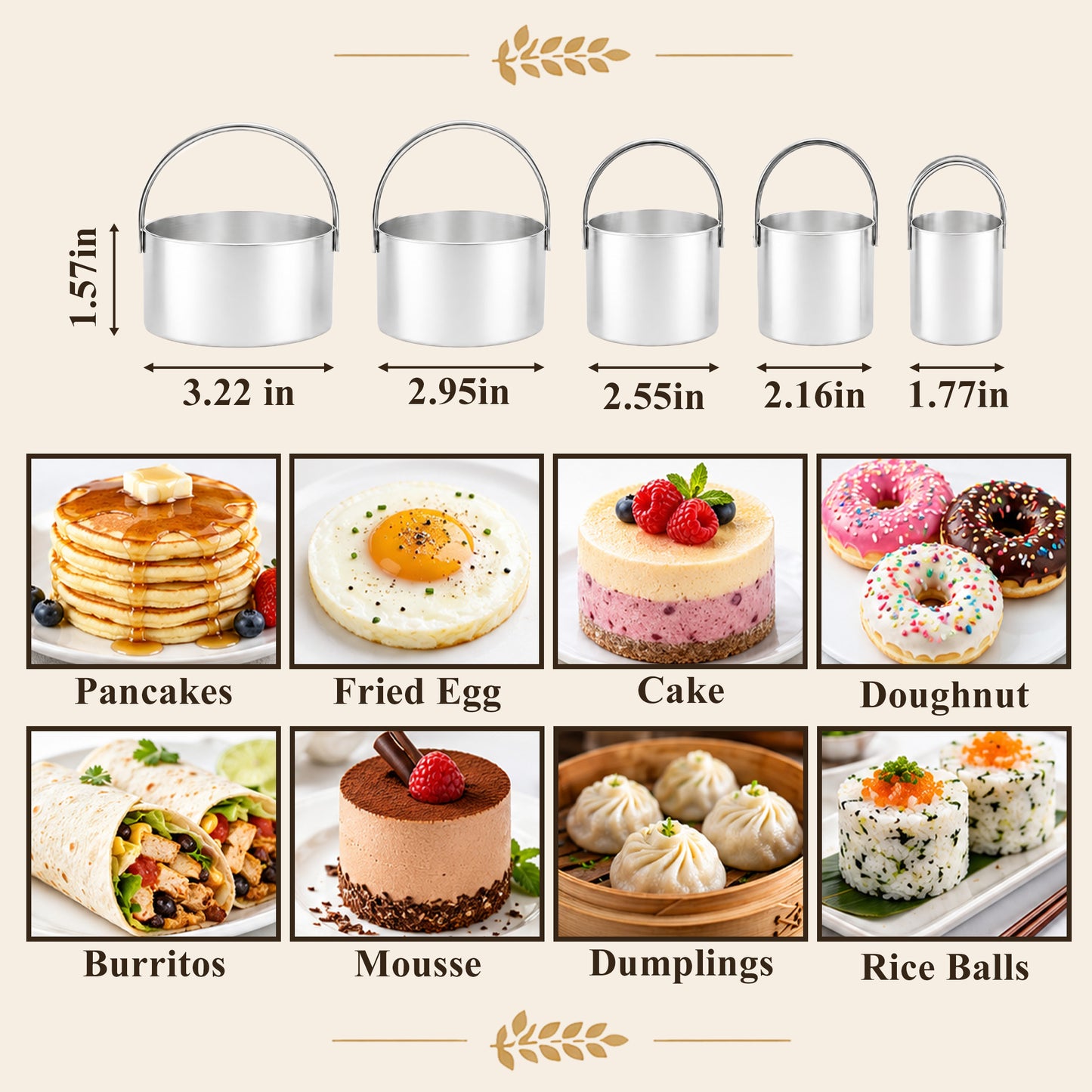 punada Stainless Steel Biscuit Cutter Set, Pastry Blender, Pastry Scraper, Round Cookie Cutters with Handle, Flour Sifter Ball for Baking, Pastry Cutter Set, Professional Baking Dough Tools (4 Pcs)