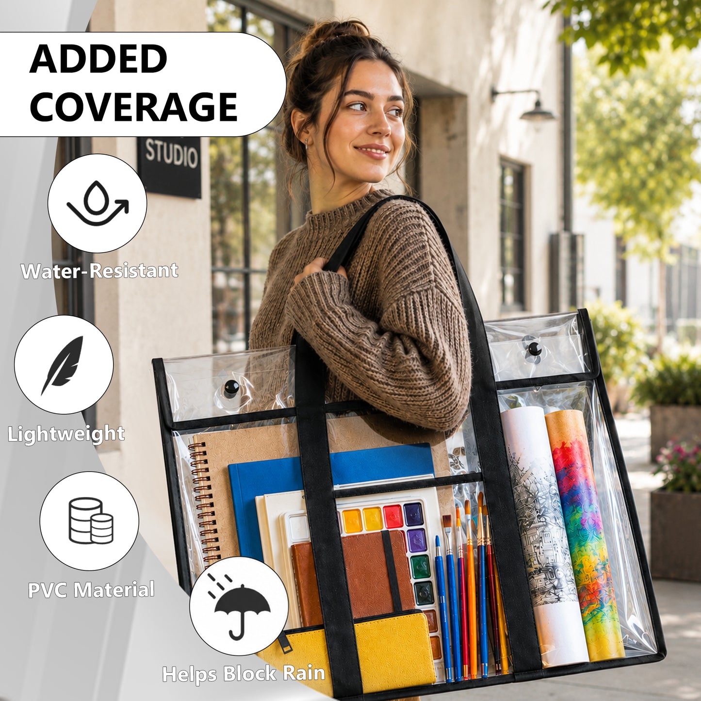 punada 2 Pack Large Art Portfolio Bag, 30.31 x 24.4 Inch Poster Storage Bag with Handle and Pocket for Artwork, Anchor Charts & Classroom Organization