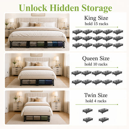 punada Under Bed Storage with Wheels, 2 Pack Metal Underbed Storage Containers, Rolling Drawers for Clothes, Shoes, Blankets, Bedroom Closet Organizer