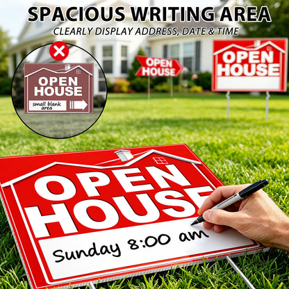 punada Open House Signs for Real Estate, 3 Pcs 17 x 13 inch and 2 Pcs 17 x 6 Inch Double-Sided Waterproof Open House Signs with Metal Stakes and Arrow Stickers for Realtor Sales