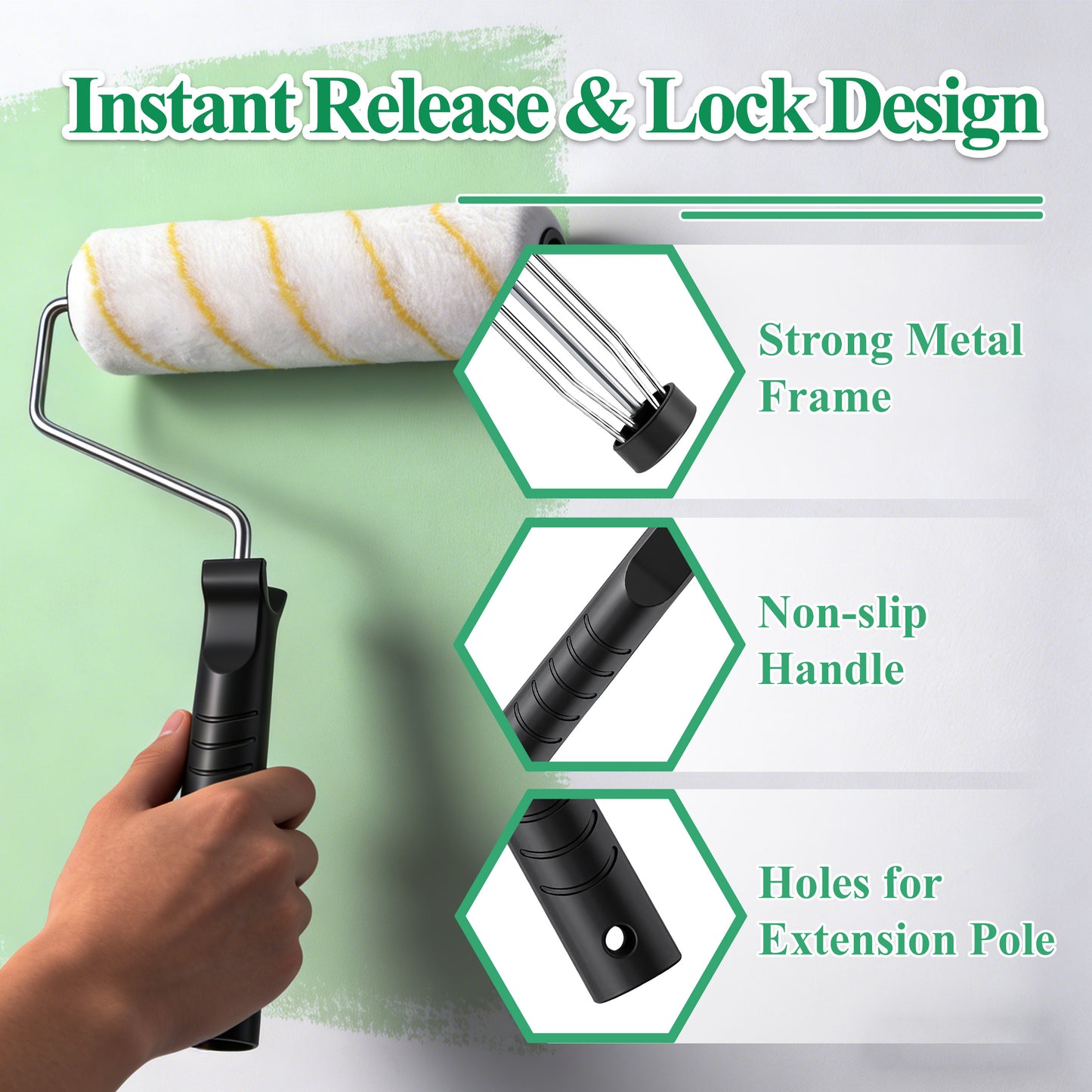 punada 5 FT Paint Roller Kit with Extension Pole, 9 Inch Paint Roller with Tray, 4 Inch Small Paint Roller, 4 FT Stainless Steel Pole, 10 Piece Painting Tool Set Suitable for House & Wall Painting