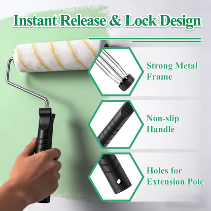 punada 5 FT Paint Roller Kit with Extension Pole, 9 Inch Paint Roller with Tray, 4 Inch Small Paint Roller, 4 FT Stainless Steel Pole, 10 Piece Painting Tool Set Suitable for House & Wall Painting