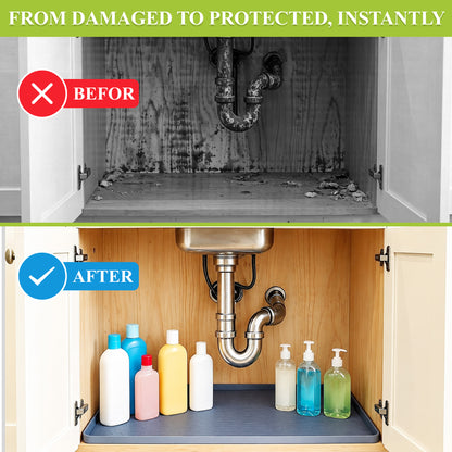 punada Under Sink Mat, 34" x 22" Waterproof Silicone Kitchen Sink Cabinet Protector, Shelf Liner for Kitchen and Bathroom, Leak-Proof Drip Tray, Kitchen Organizer Storage Mat, Gray