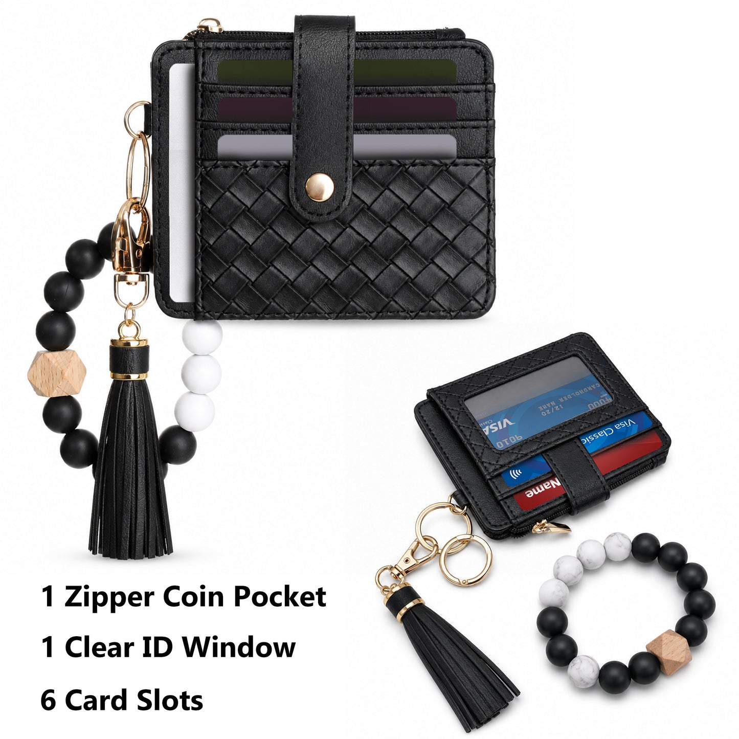 punada Wristlet Keychain Wallet for Women, Slim Credit Card Holder with Key Ring, ID Window, Zipper Coin Pocket, Multiple Card Slots & Wrist Strap for Daily Carry