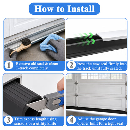 punada Garage Door Seal 10ft Bottom Rubber, PVC Weather Stripping Replacement with 5/16" T-End U+O Ring, Weatherproof Garage Door Seal, Blocks Drafts, Dust & Noise, Easy Install