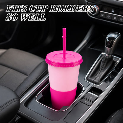 punada Reusable Cups with Lids and Straws, 6 Pack 24oz Color Changing Plastic Tumblers Set, Reusable Iced Coffee Travel Mugs, Drinking Cups for Party, Travel & Daily Use