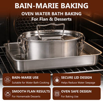punada Stainless Steel Flan Mold, 304 Flanera Flan Pan with Lid and Handle, 1.5 QT Round Flan Molds for Baking Cheesecake Flan Pudding, Compatible with Pot 6QT/8QT