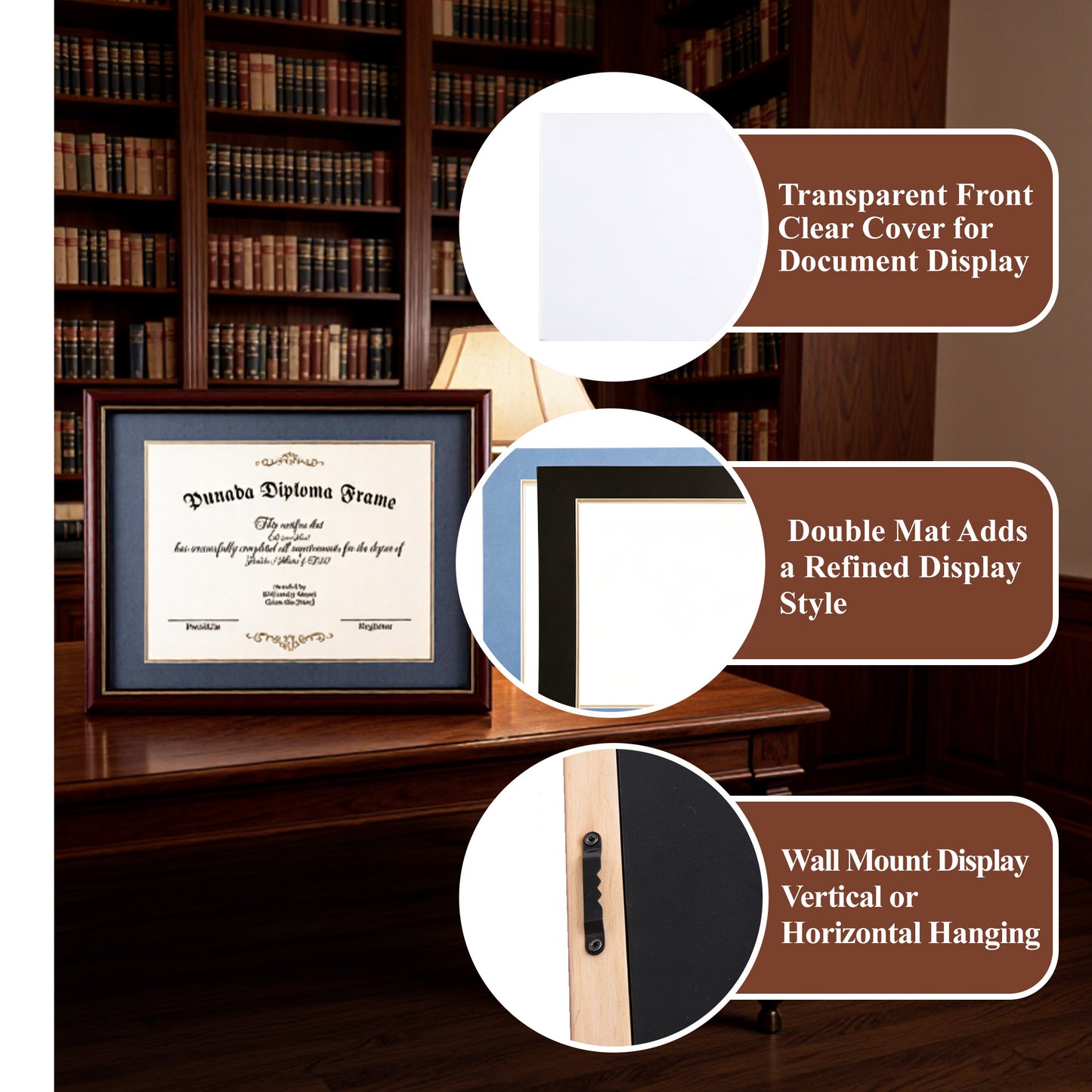 punada Diploma Frame 8.5x11 with Blue Over Gold Mat or 11x14 without Mat, Certificate Degree, Wood Grain with Gold Trim, Graduation Gift