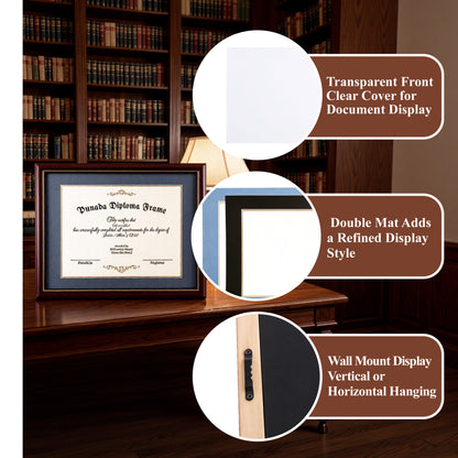 punada Diploma Frame 8.5x11 with Blue Over Gold Mat or 11x14 without Mat, Certificate Degree, Wood Grain with Gold Trim, Graduation Gift