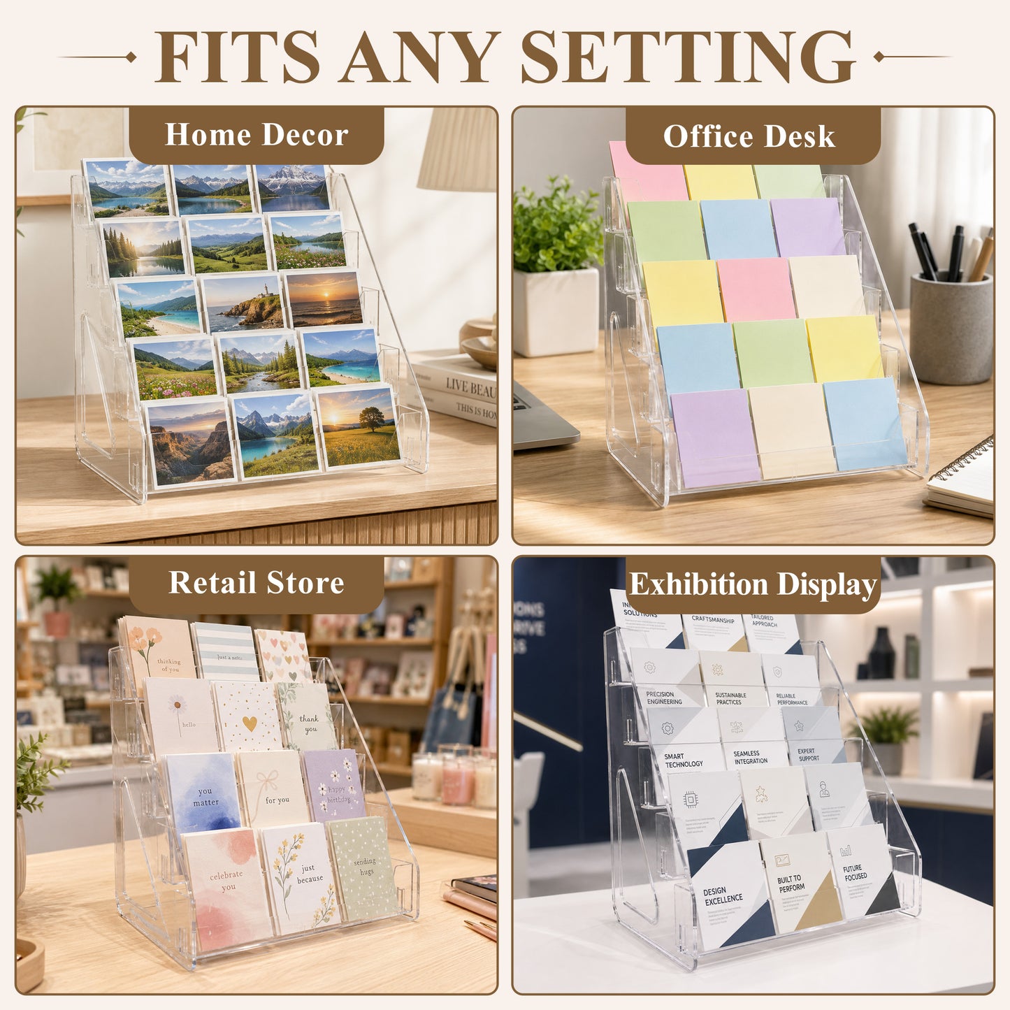 punada 5 Tier Card Display Stand, Clear Vertical Holder for Sports Cards, Greeting Cards, Postcards, Stickers and Brochures, Easy Snap-On Assembly
