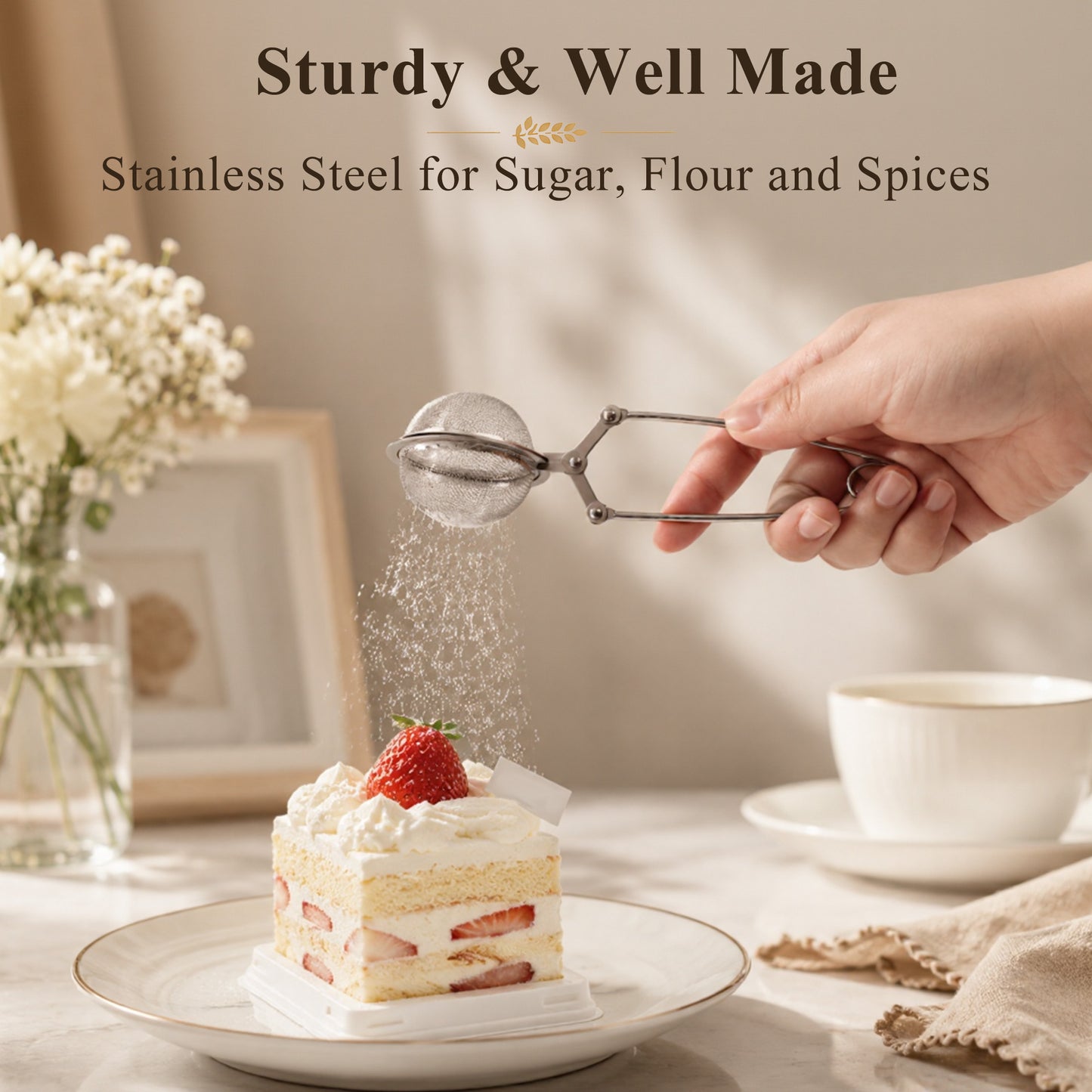 punada Stainless Steel Biscuit Cutter Set, Pastry Blender, Pastry Scraper, Round Cookie Cutters with Handle, Flour Sifter Ball for Baking, Pastry Cutter Set, Professional Baking Dough Tools (4 Pcs)