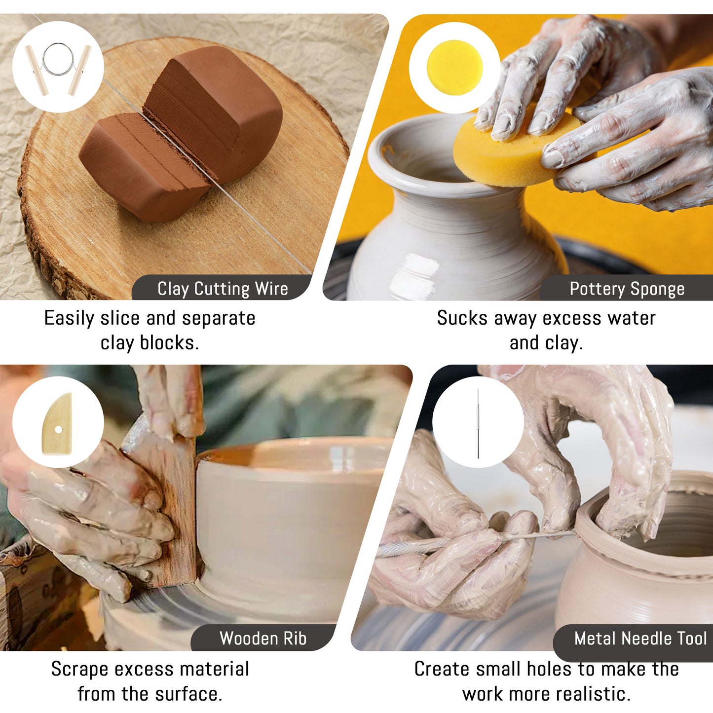 punada Clay Tools Kit 39PCS, Clay Sculpting Tools with Silicone Tips, Wooden & Plastic Pottery Tools for Polymer Clay & Air Dry Clay, Modeling, Carving, Shaping, Detailing Set with Storage Bag