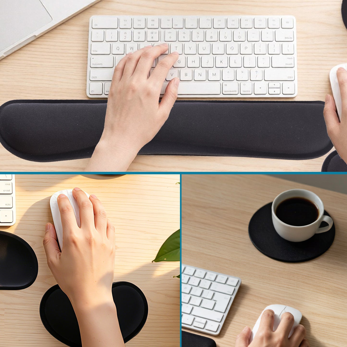 punada Keyboard Wrist Rest, Ergonomic Memory Foam Wrist Rest and Mouse Pad Set with Cup Coaster, Comfortable Stable Grip, Wrist Rest for Computer Keyboard for Typing, Gaming, Office, and Home