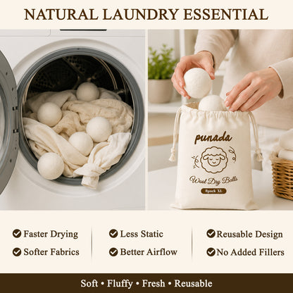 punada XL Wool Dryer Balls 8 Pack, Reusable Laundry Dryer Balls, Reduce Static & Wrinkles, Natural Fabric Softener, Faster Drying for Clothes Towels Bedding
