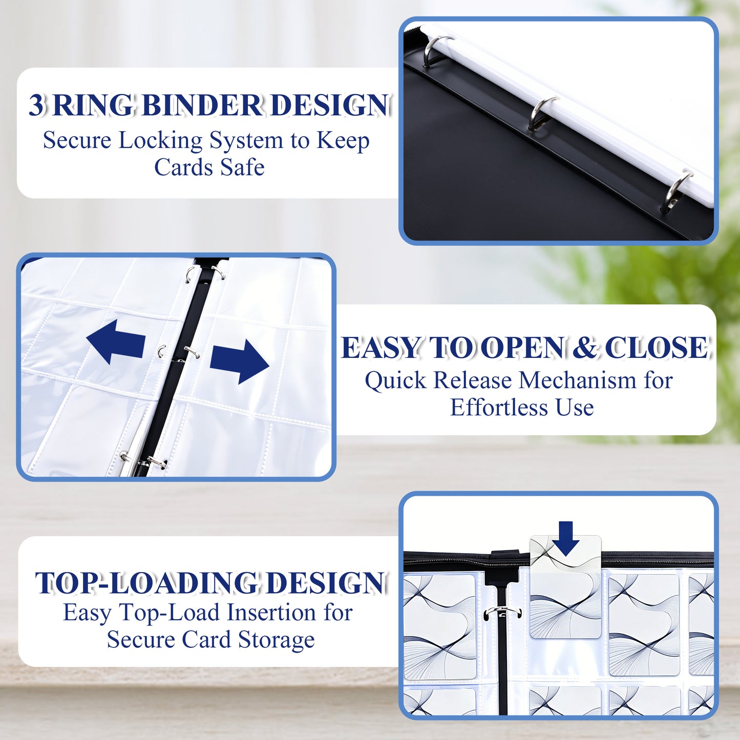 punada Card Binder, Trading Card Binder 1080 Pockets, Premium PU Collector Card Binder with Zipper Closure, Acid-Free Top Loading Pages, Water-Resistant Storage Album for Sports & Gaming Cards