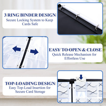 punada Card Binder, Trading Card Binder 1080 Pockets, Premium PU Collector Card Binder with Zipper Closure, Acid-Free Top Loading Pages, Water-Resistant Storage Album for Sports & Gaming Cards