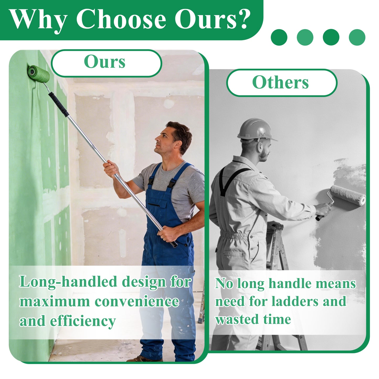 punada 5 FT Paint Roller Kit with Extension Pole, 9 Inch Paint Roller with Tray, 4 Inch Small Paint Roller, 4 FT Stainless Steel Pole, 10 Piece Painting Tool Set Suitable for House & Wall Painting