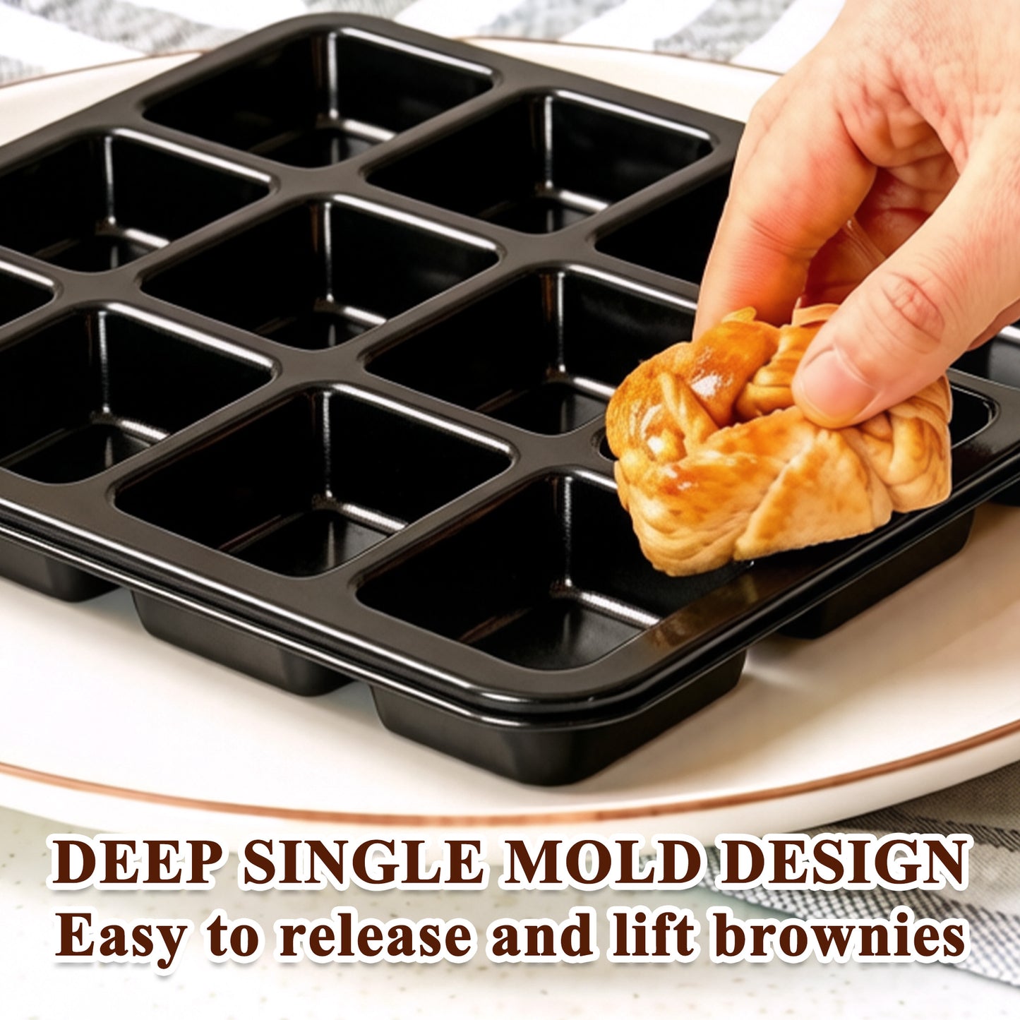 punada Brownie Pan with Dividers, 2 Pack 12-Cavity Nonstick Carbon Steel Square Muffin Pan, All Edges Design Baking Tray for Crispy Corner Brownies, Cupcakes and Cookies