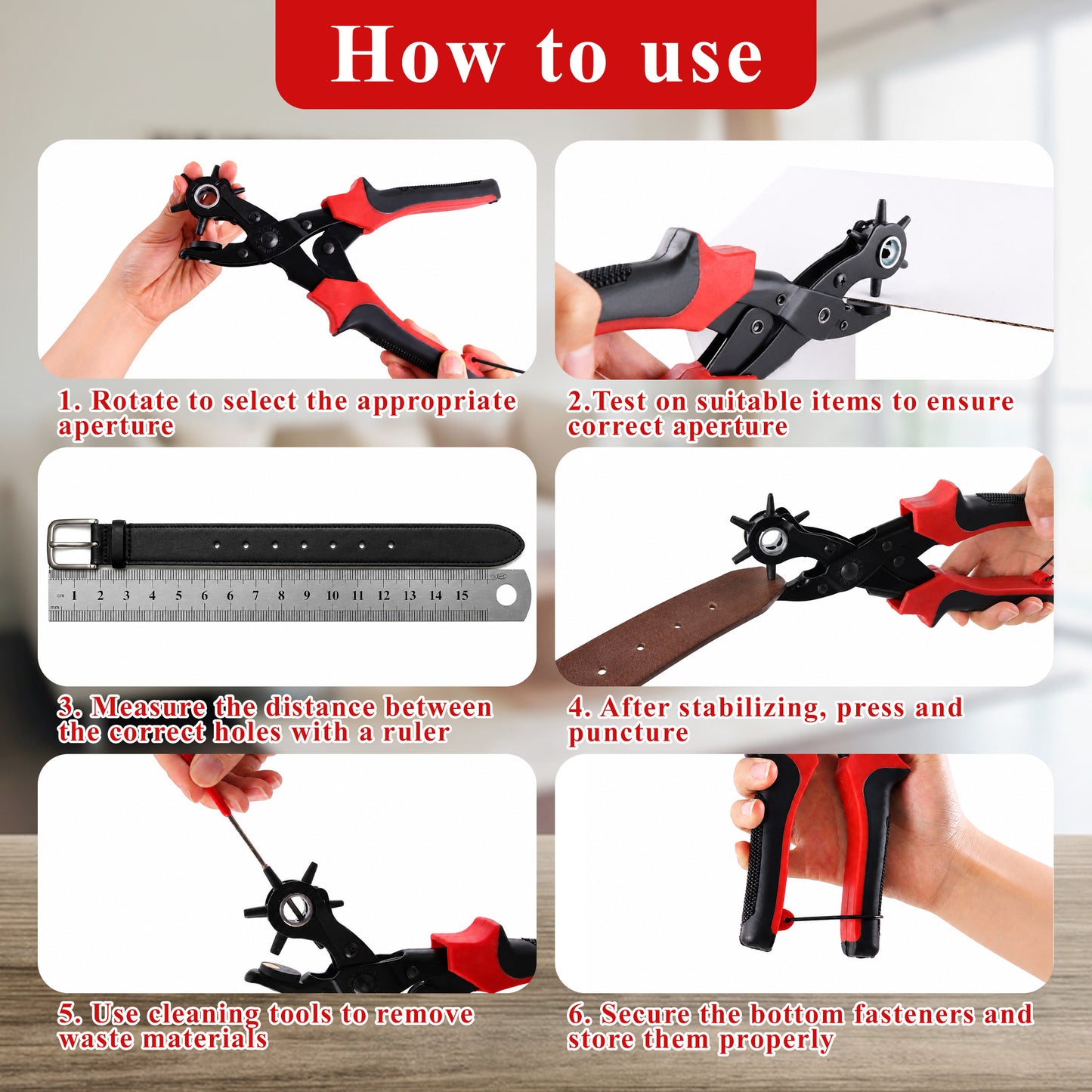 punada Leather Hole Punch, Rotary Belt Hole Puncher for Leather Multi Punch Sizes(2-4.5mm) Hole Punch for Pet Collars, Belts, Diy Home and Craft Projects
