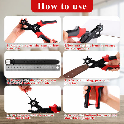punada Leather Hole Punch, Rotary Belt Hole Puncher for Leather Multi Punch Sizes(2-4.5mm) Hole Punch for Pet Collars, Belts, Diy Home and Craft Projects