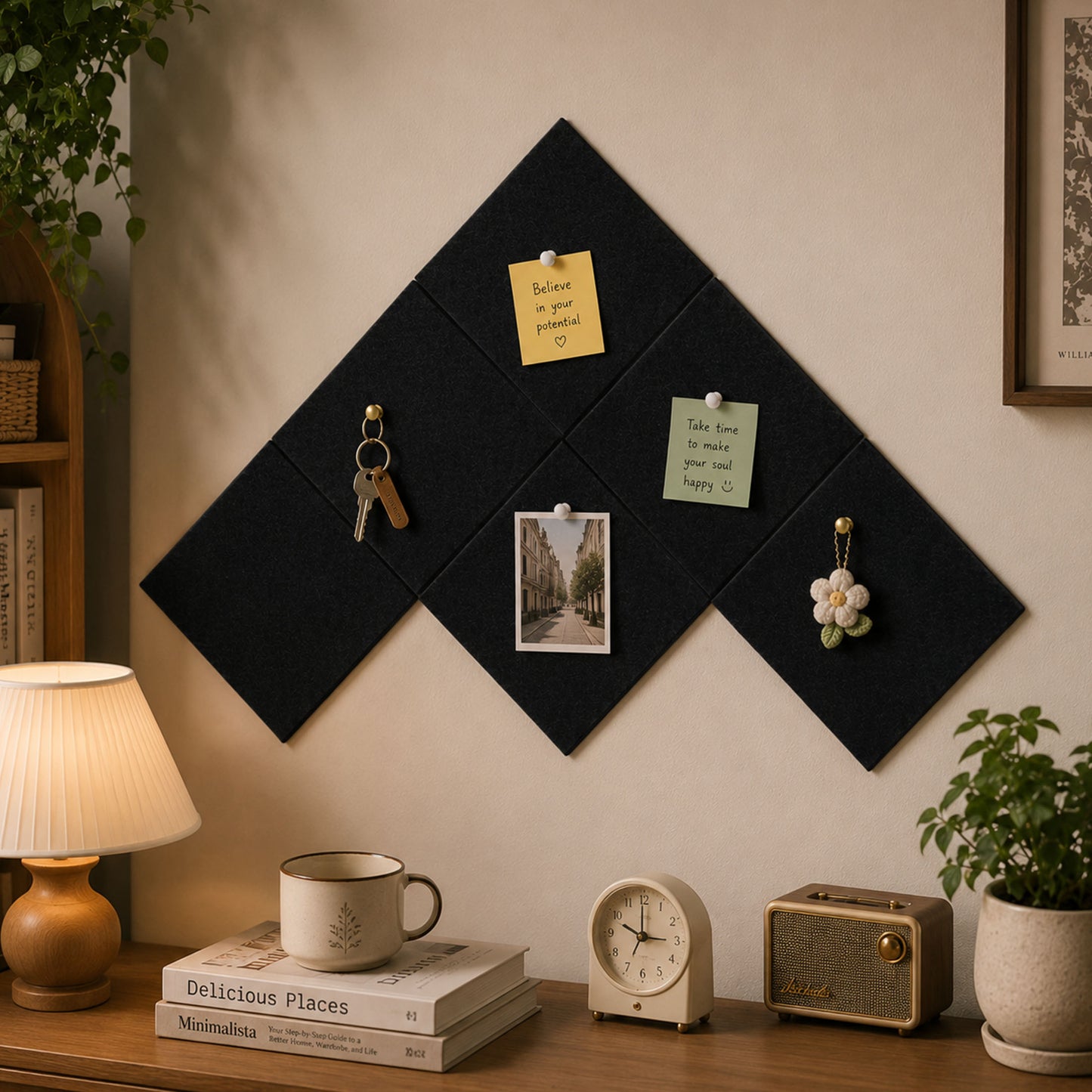 punada Cork Boards for Walls 6 Pack 36" x 24" Felt Bulletin Board Tiles with Adhesive Backing and Push Pins Cork Board Alternative for Home Office Pin Board for Notes Photos