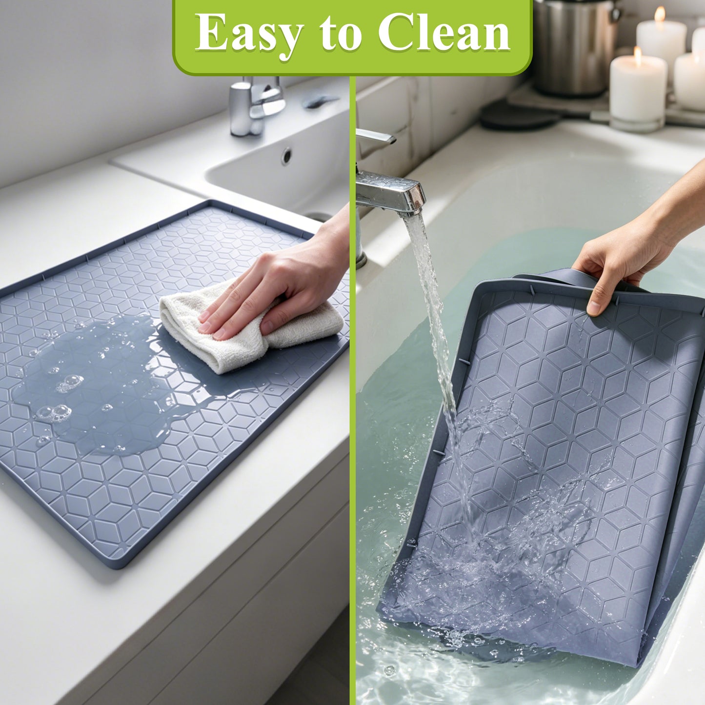 punada Under Sink Mat, 34" x 22" Waterproof Silicone Kitchen Sink Cabinet Protector, Shelf Liner for Kitchen and Bathroom, Leak-Proof Drip Tray, Kitchen Organizer Storage Mat, Gray