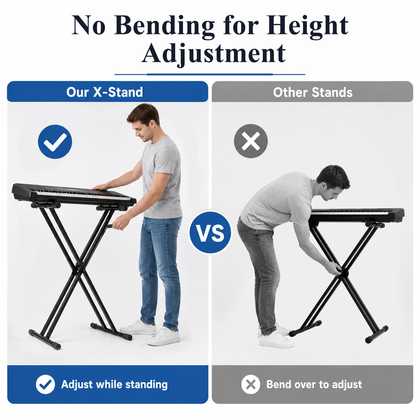 punada Keyboard Stand, Heavy Duty Double-X Piano Stand, Adjustable 6-Level Height, Foldable Steel Keyboard Stand with Safety Straps, Fits 54–88 Key Digital Keyboards & Electric Pianos