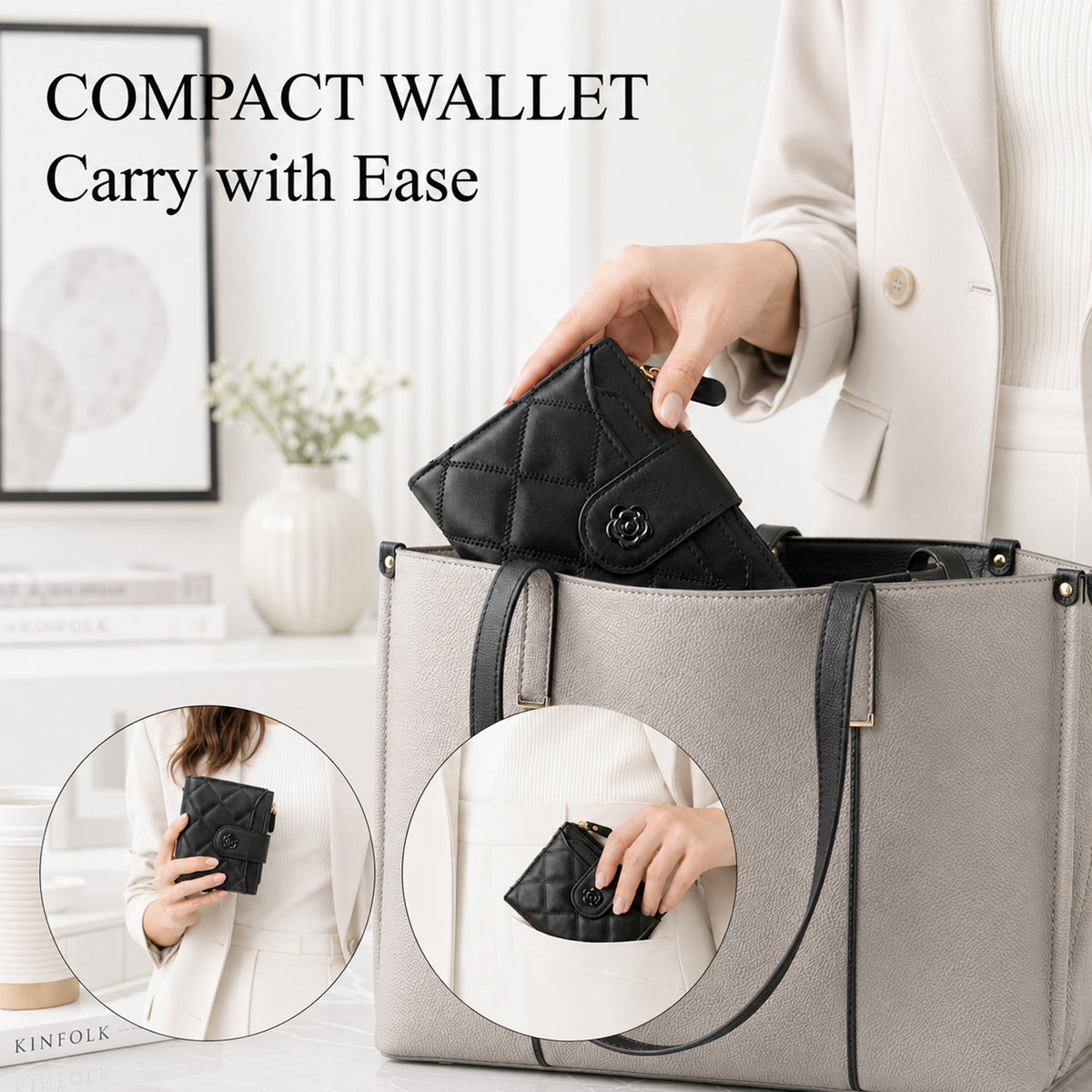 punada Women Bifold Wallet, PU Leather Slim Credit Card Holder with Zipper Coin Pocket, ID Window & Multiple Card Slots, Compact Daily Purse