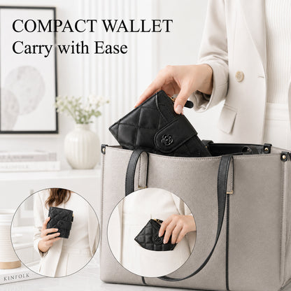 punada Women Bifold Wallet, PU Leather Slim Credit Card Holder with Zipper Coin Pocket, ID Window & Multiple Card Slots, Compact Daily Purse