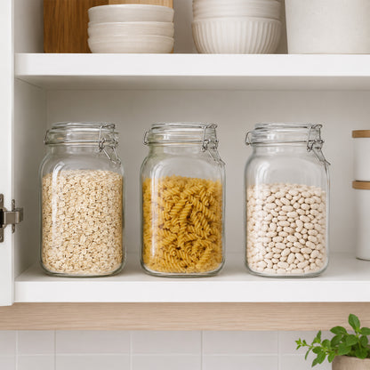 punada 3-Pack 50oz Glass Jars with Airtight Lid, Wide Mouth Kitchen Canisters for Kitchen & Pantry Organization, Air Tight Glass Storage Jars for Sugar, Flour, Cereal, Coffee
