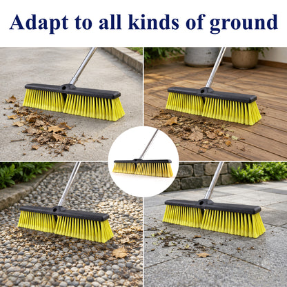 punada 18 inch Push Broom Outdoor, Heavy Duty Outdoor Broom with 61" Long Handle and Stiff Bristles for Cleaning Indoor Tile Deck Driveway Garage Yard Patio Concrete Floor
