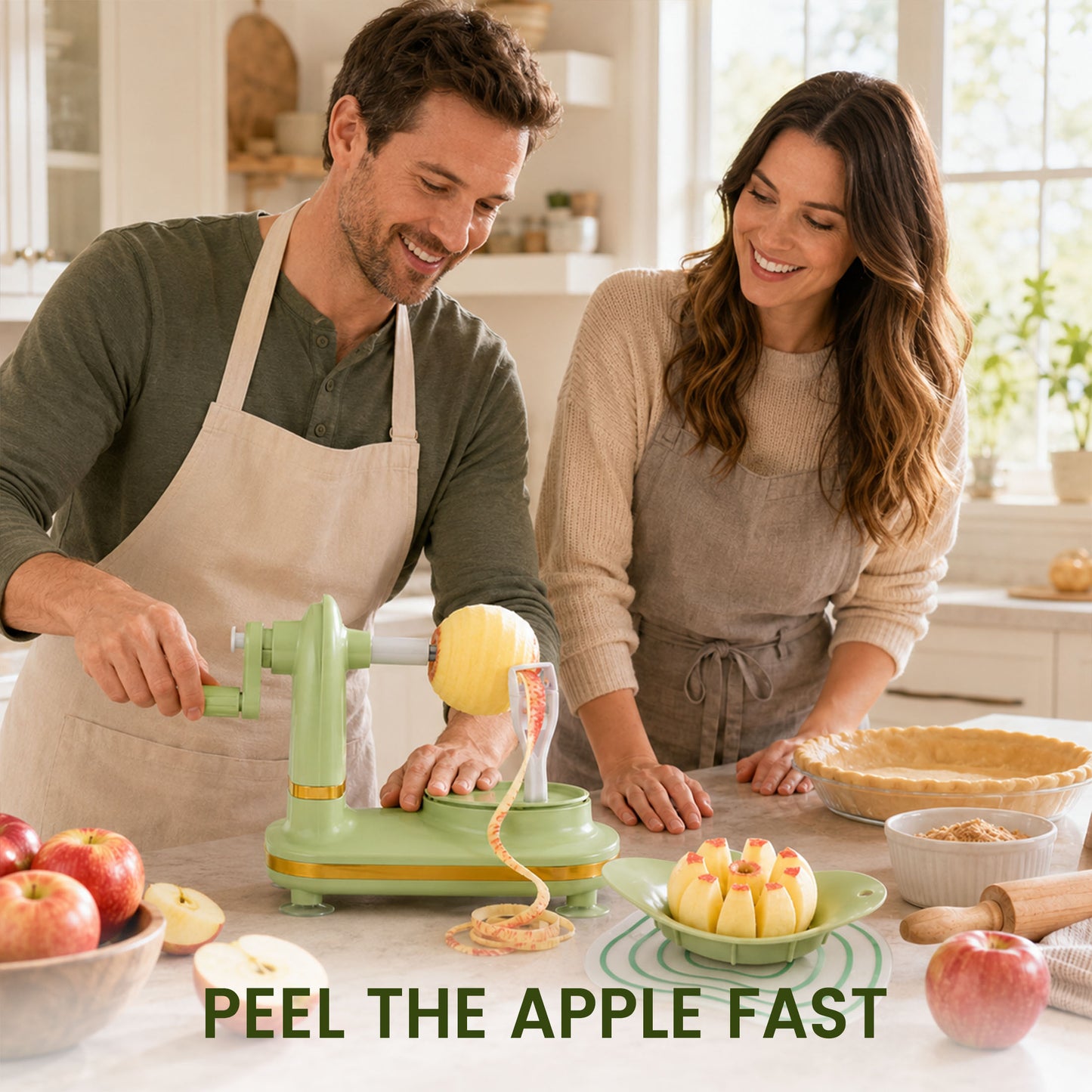 punada Apple Peeler with Stainless Steel Spare Blade, Apple Peeler Corer with Powerful Suction Base for Home Making Apple Sauce and Pie (Green)