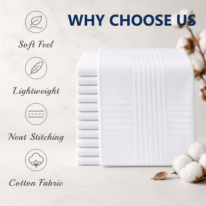 punada 20 pack White Handkerchiefs for Men, Soft Cotton Classic Mens Hankies, Reusable Pocket Handkerchiefs for Daily Use, 16x16 inch Suit Pocket Mens Handkerchiefs Cotton
