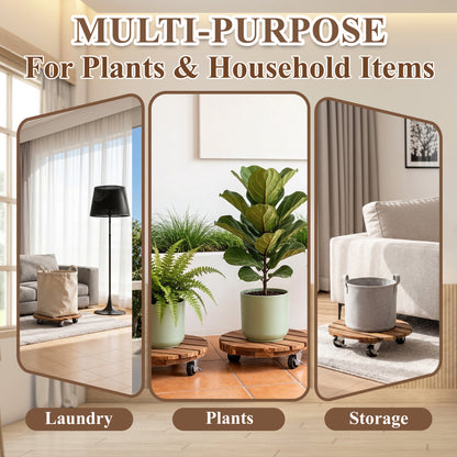 punada 2 Pack Plant Caddy with Wheels Heavy Duty, 12 Inch Wood Rolling Plant Stands with 360° Lockable Wheels, Plant Dolly for Indoor Outdoor Large Plant Pots, Flower Planters