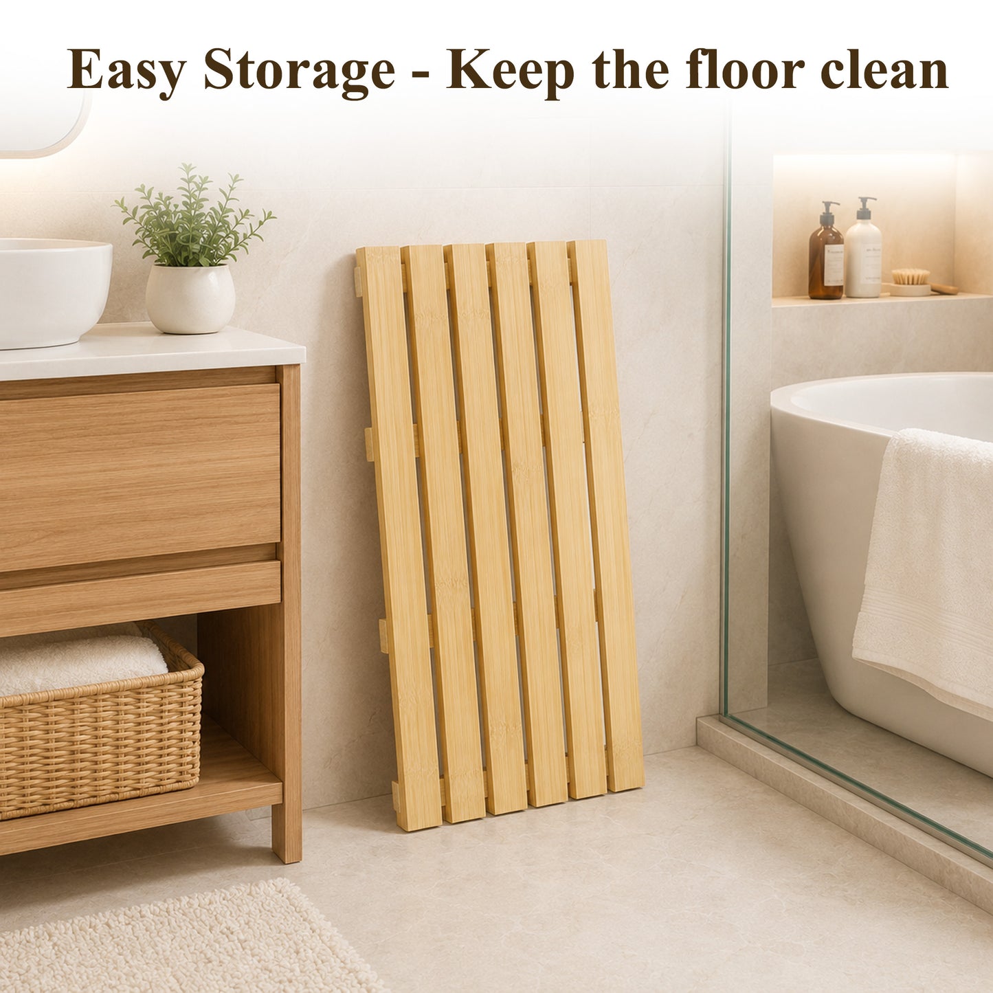 punada Bamboo Bath Mat, Non-Slip Waterproof Wooden Shower Mat for Bathroom, Bathtub, Sauna and Outdoor Use, Quick Dry Bamboo Floor Mat, 21.26 x 14.17 inch