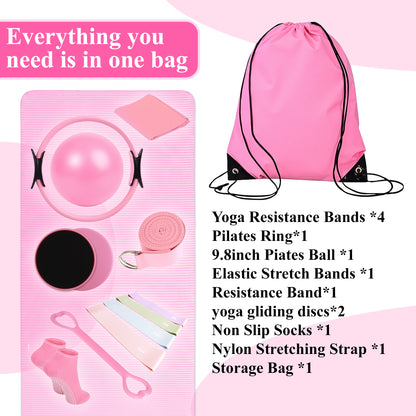 punada Pilates Kit, Pilates Essentials Kit for Women with 14" Pilates Ring and Ball, Pilates Equipment Set with Resistance Bands, Core Sliders, and Accessories for Starter Home Workout